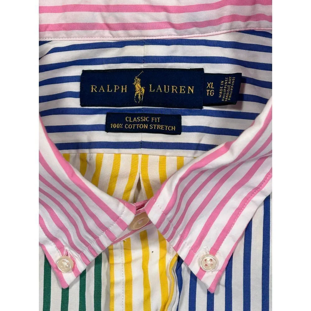 Ralph Lauren Men's XL Color-Block Stripe Stretch Classic Fit Button Shirt - Picture 3 of 9
